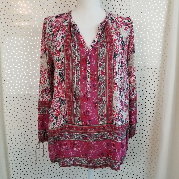 Lucky Brand Floral Handkerchief Pop Over Top - Picture 1 of 7